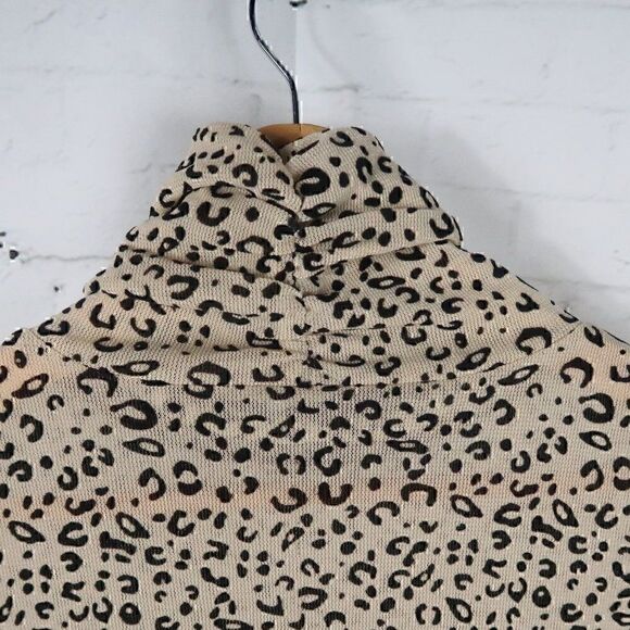 FATE GOLD TAN BROWN LEOPARD PRINT TURTLE NECK LONG SLEEVE STRETCHY SHEER TOP - Picture 8 of 10